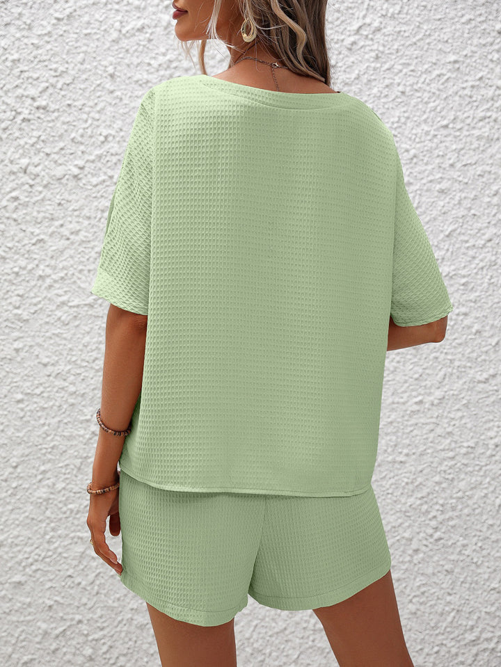 Waffle-Knit Top and Shorts Set-TOPS / DRESSES-[Adult]-[Female]-2022 Online Blue Zone Planet