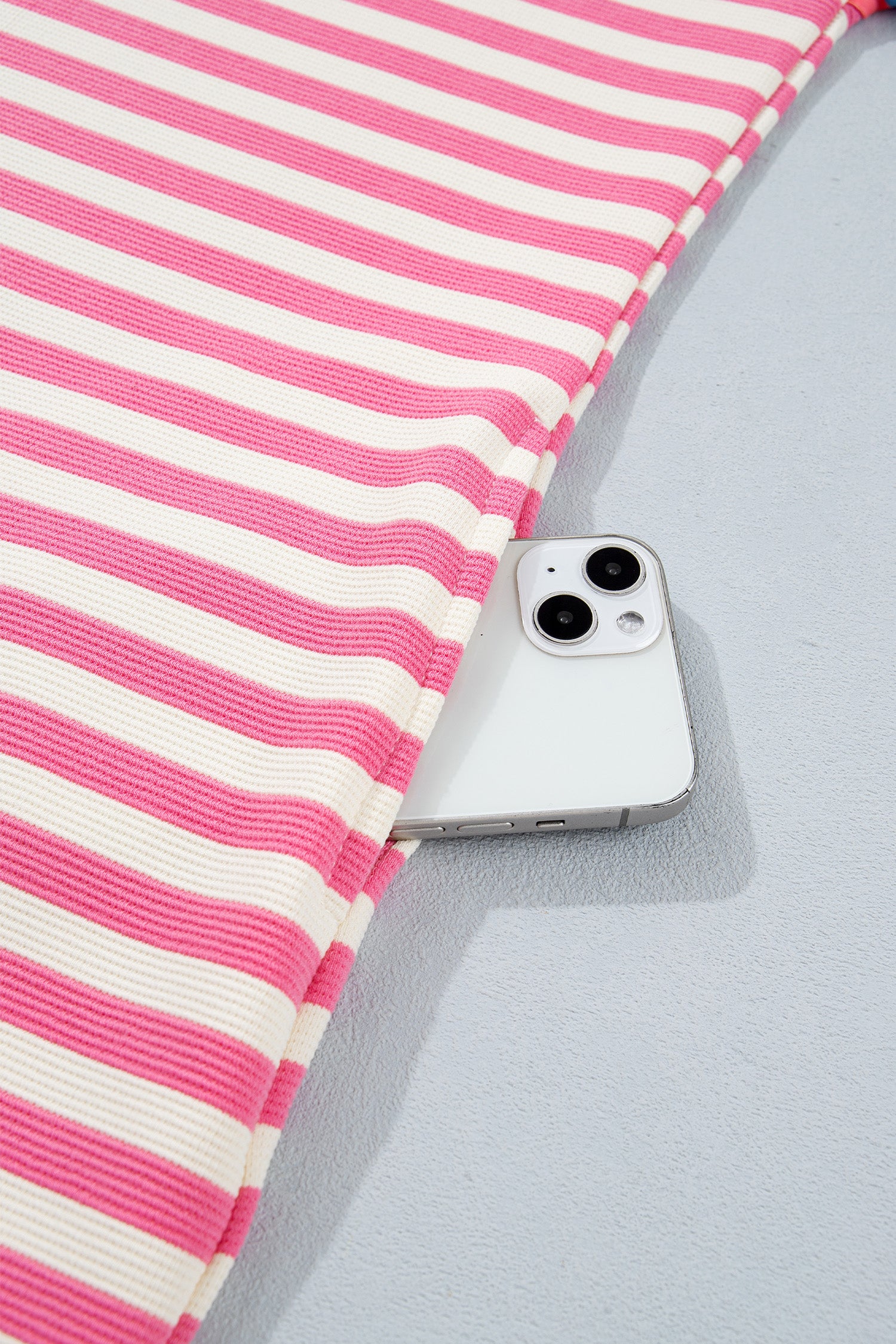 Pink Stripe Contrast Patchwork Short Sleeve T Shirt Shift Dress-TOPS / DRESSES-[Adult]-[Female]-2022 Online Blue Zone Planet