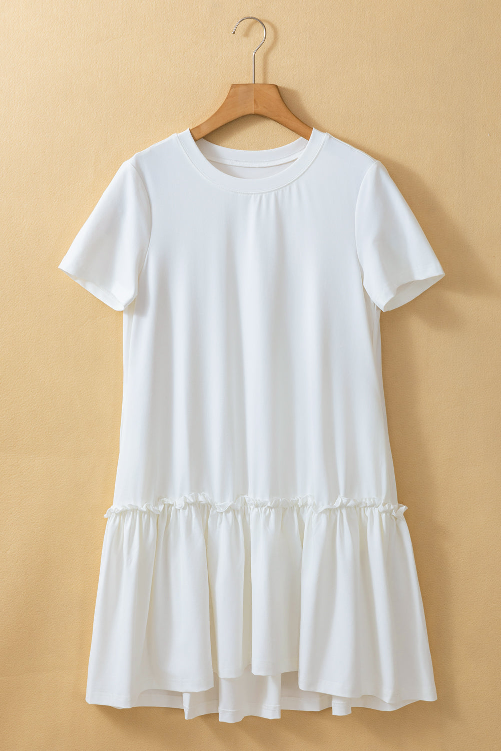 Blue Zone Planet | White Frilly Splicing Hem Short Sleeve Dress-TOPS / DRESSES-[Adult]-[Female]-2022 Online Blue Zone Planet