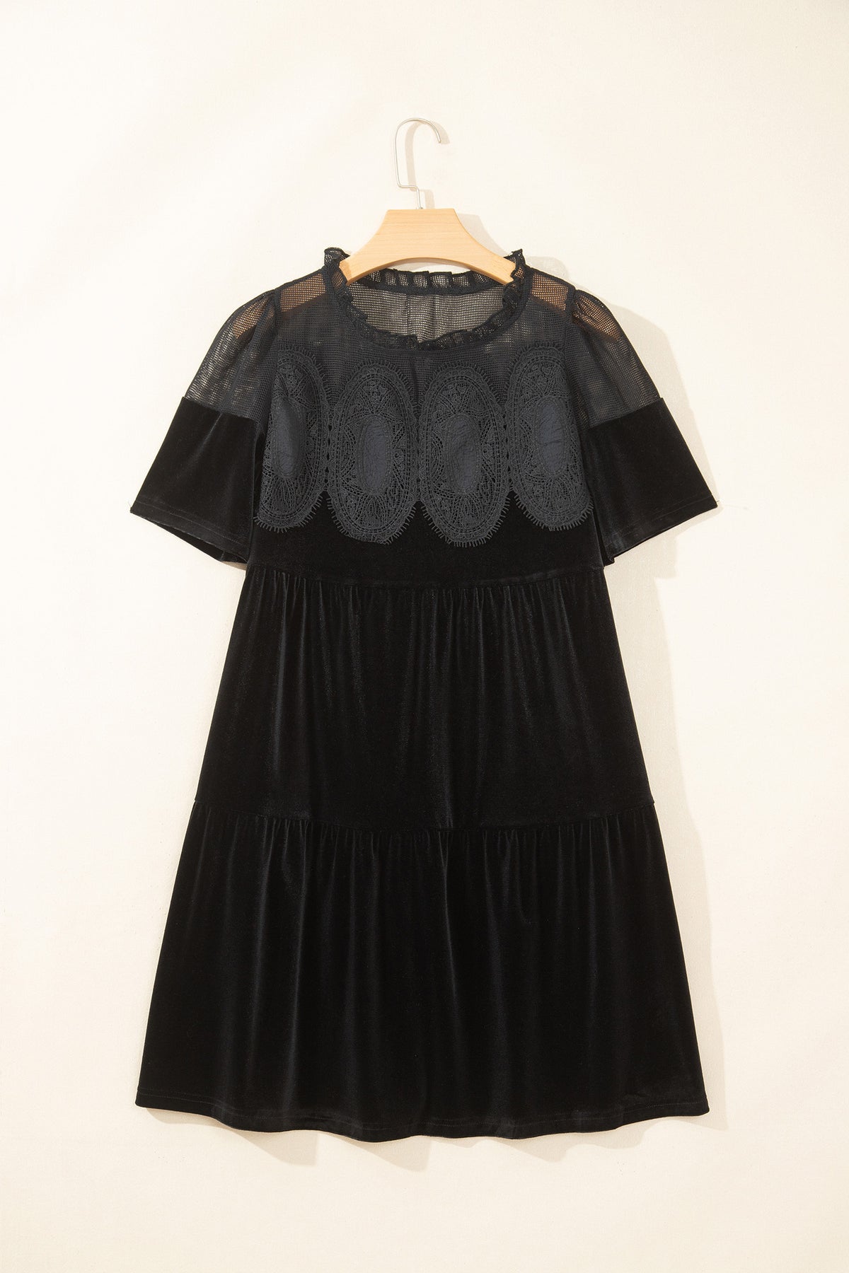 Black Embroidered Velvet Short Sleeve Mini Shift Dress-TOPS / DRESSES-[Adult]-[Female]-2022 Online Blue Zone Planet