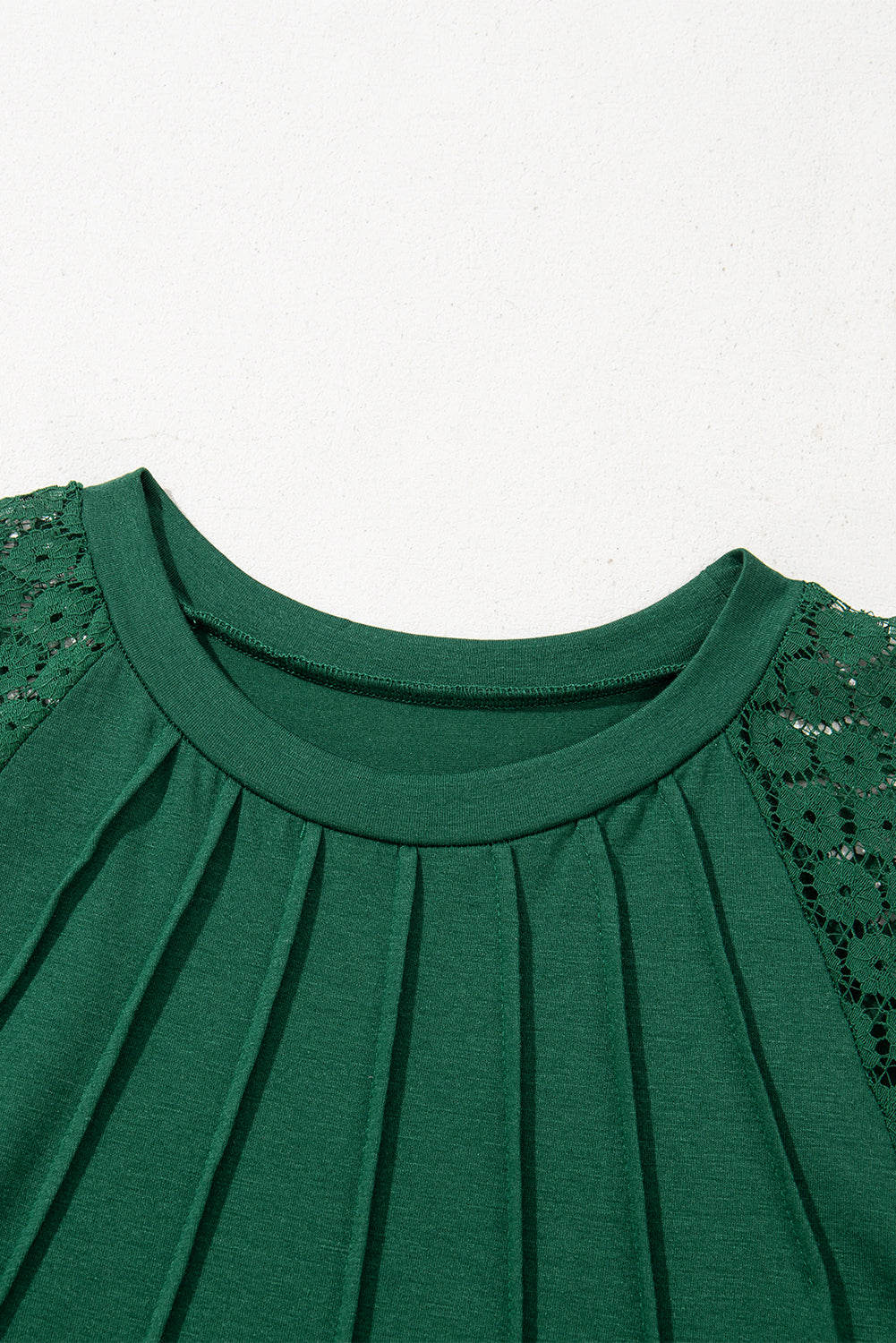 Green Contrast Lace Raglan Sleeve Pleated Detail Shift Dress-TOPS / DRESSES-[Adult]-[Female]-2022 Online Blue Zone Planet