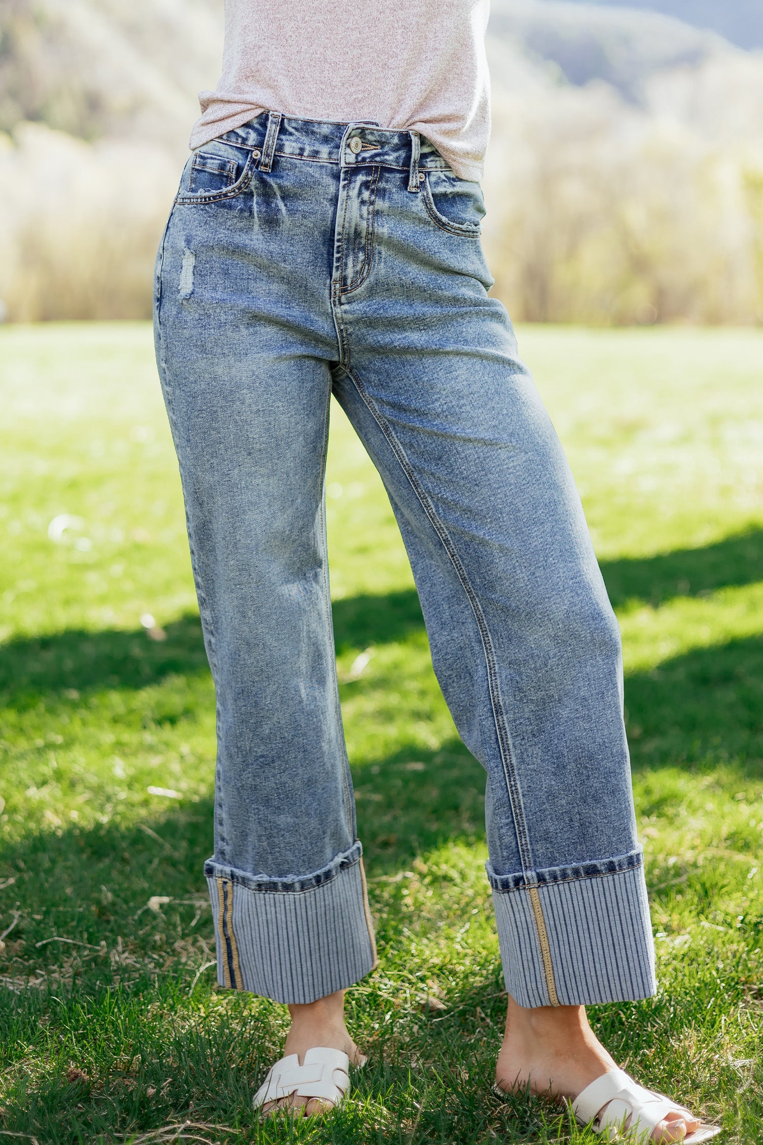 Ashleigh Blue Cuffed Straight Loose Jeans-Bottoms/Jeans-[Adult]-[Female]-2022 Online Blue Zone Planet