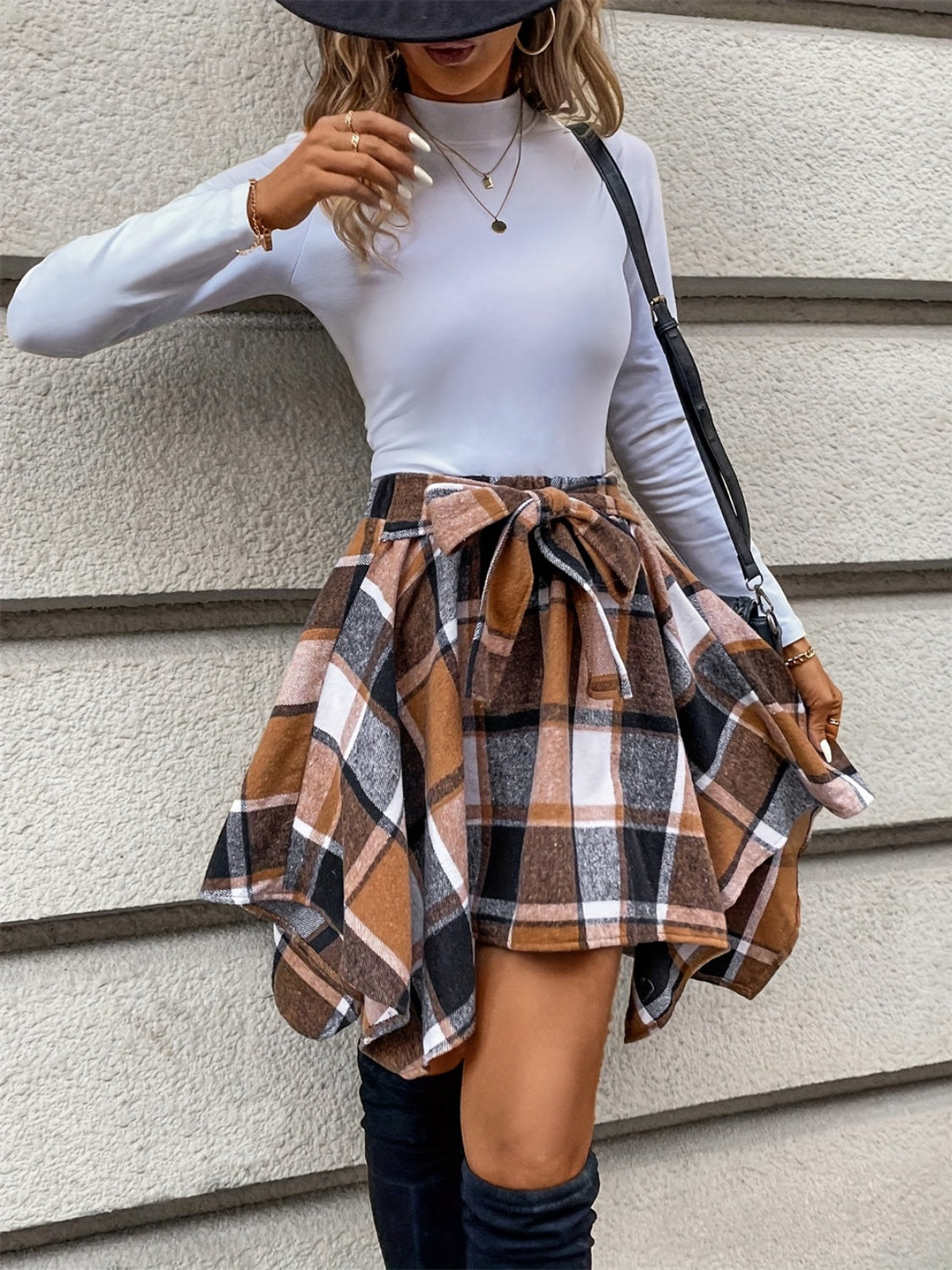 Tied Plaid Asymmetrical Hem Skirt-BOTTOMS SIZES SMALL MEDIUM LARGE-[Adult]-[Female]-2022 Online Blue Zone Planet