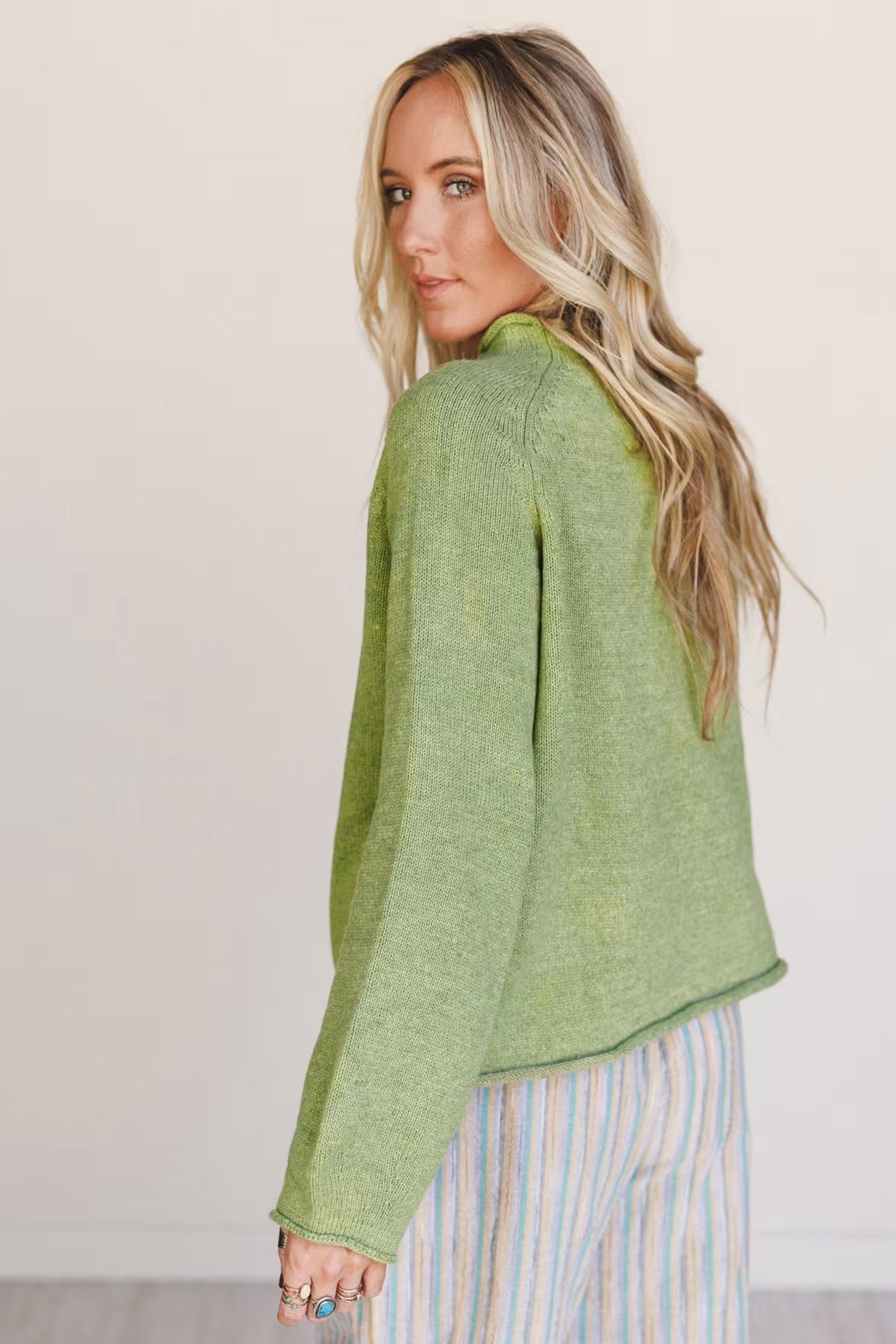 Meadow Mist Green Unique Fish Knit Oversized Round Neck Sweater-Sweaters & Cardigans/Sweaters-[Adult]-[Female]-2022 Online Blue Zone Planet