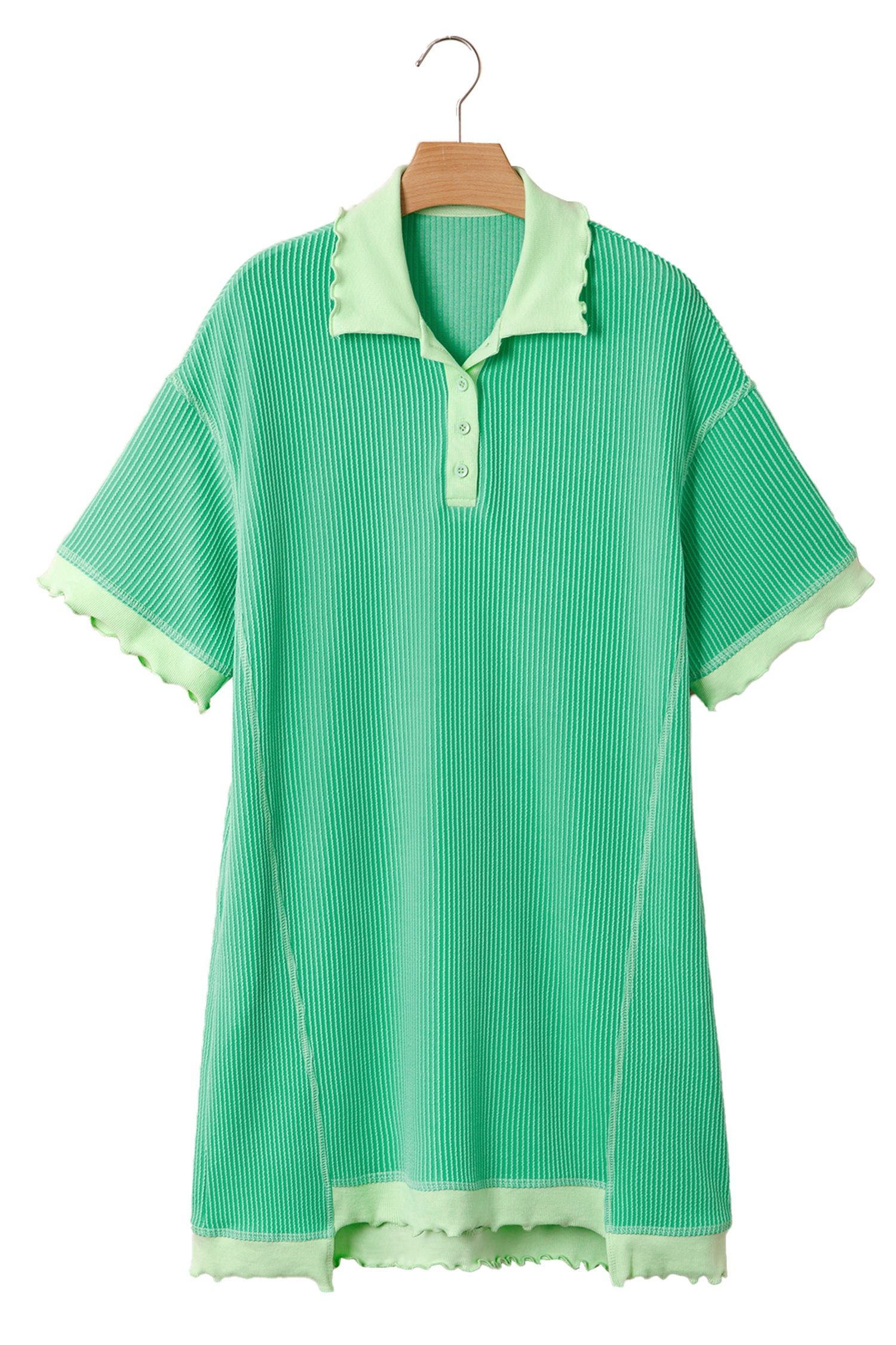 Mint Green Oversize Twist Ribbed Polo T Shirt Dress-TOPS / DRESSES-[Adult]-[Female]-2022 Online Blue Zone Planet