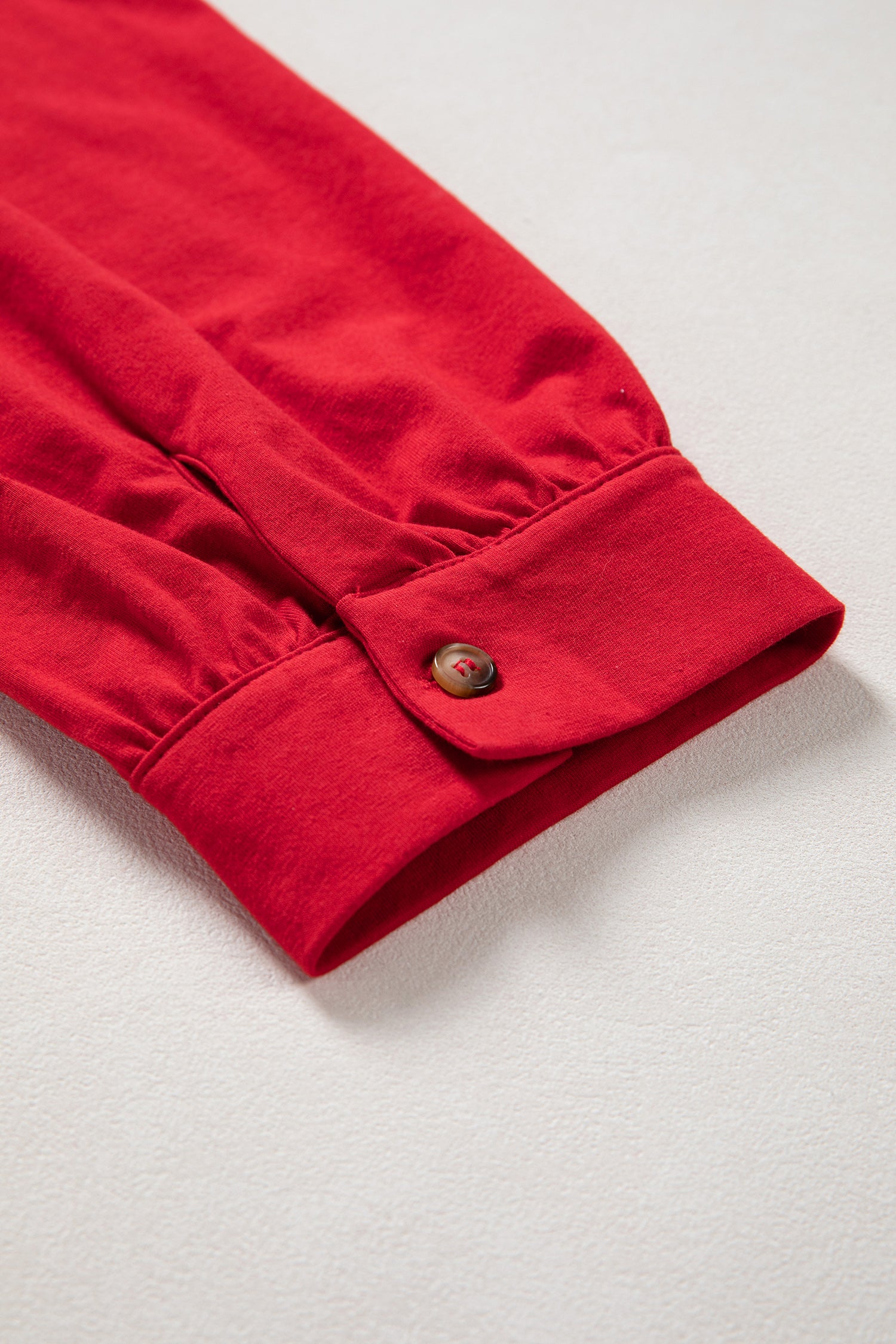 Red Stripe Half Placket V Neck Contrast 3/4 Sleeve Patchwork Top-Tops/Long Sleeve Tops-[Adult]-[Female]-2022 Online Blue Zone Planet
