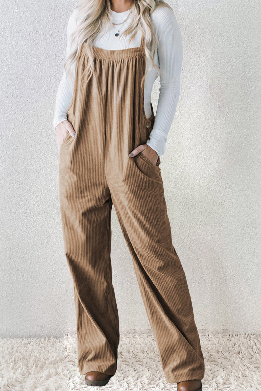 Square Neck Wide Strap Overalls-TOPS / DRESSES-[Adult]-[Female]-Camel-S-2022 Online Blue Zone Planet