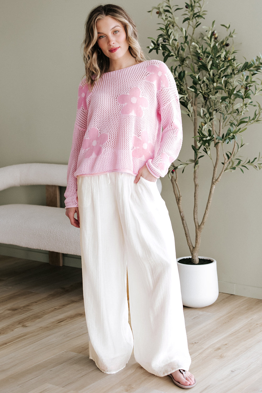 White Casual Tie Waist Pleated Wide Leg Pants-Bottoms/Pants & Culotte-[Adult]-[Female]-2022 Online Blue Zone Planet
