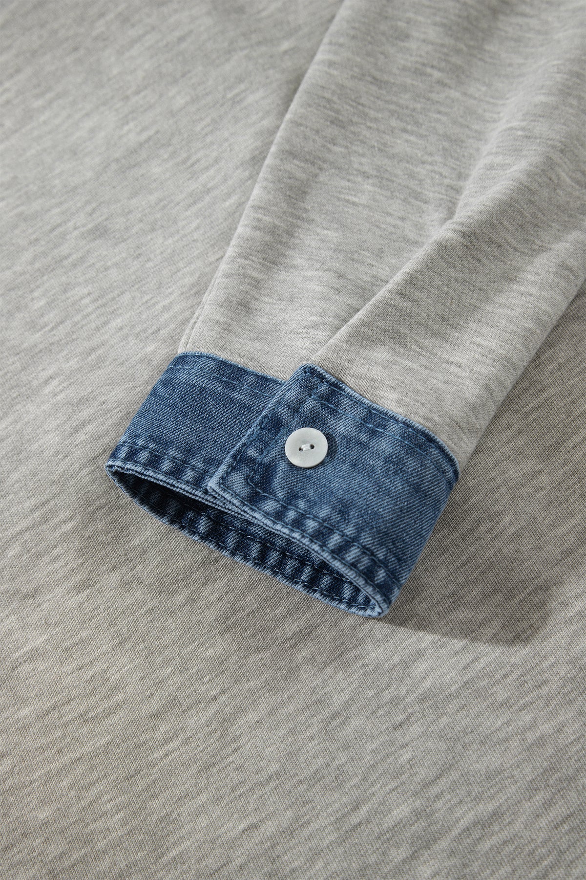 Gray Denim Collar Patchwork Long Sleeve Pullover Top-Tops/Long Sleeve Tops-[Adult]-[Female]-2022 Online Blue Zone Planet