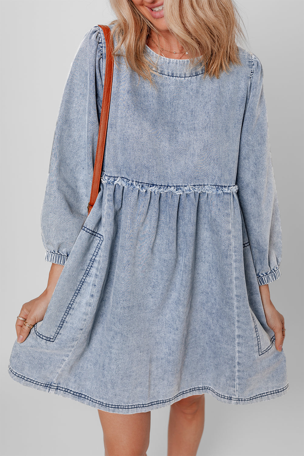 Blue Zone Planet | Beau Blue Light Wash High Waist Loose Fit Denim Mini Dress-TOPS / DRESSES-[Adult]-[Female]-2022 Online Blue Zone Planet