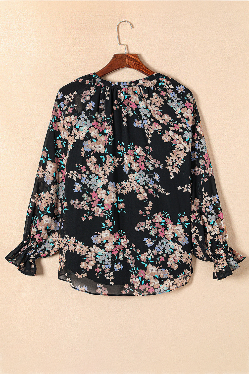 Black Wildflower Print Chiffon Blouse-Tops/Blouses & Shirts-[Adult]-[Female]-2022 Online Blue Zone Planet