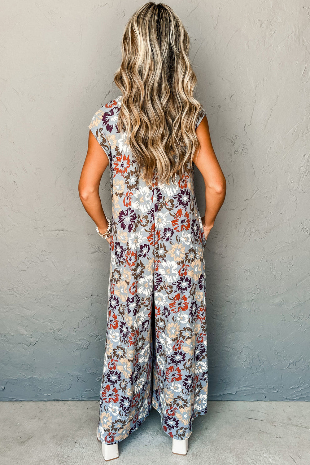 Blue Zone Planet | Sky Blue Floral Sleeveless Buttoned Pocketed Wide Leg Jumpsuit-Bottoms/Jumpsuits & Rompers-[Adult]-[Female]-2022 Online Blue Zone Planet