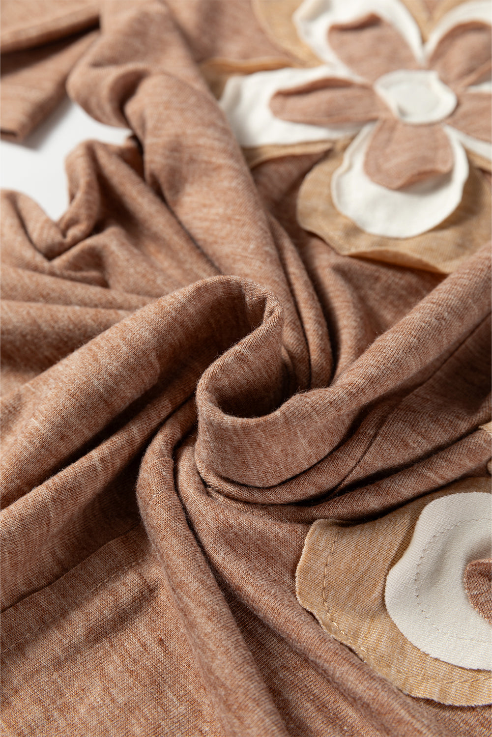 Straw Yellow Floral Patchwork V Neck Long Sleeve T Shirt-Tops/Long Sleeve Tops-[Adult]-[Female]-2022 Online Blue Zone Planet