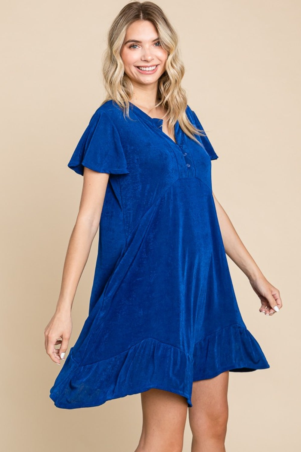 Culture Code Full Size Short Sleeve Ruffled Asymmetric Hem Dress-TOPS / DRESSES-[Adult]-[Female]-2022 Online Blue Zone Planet