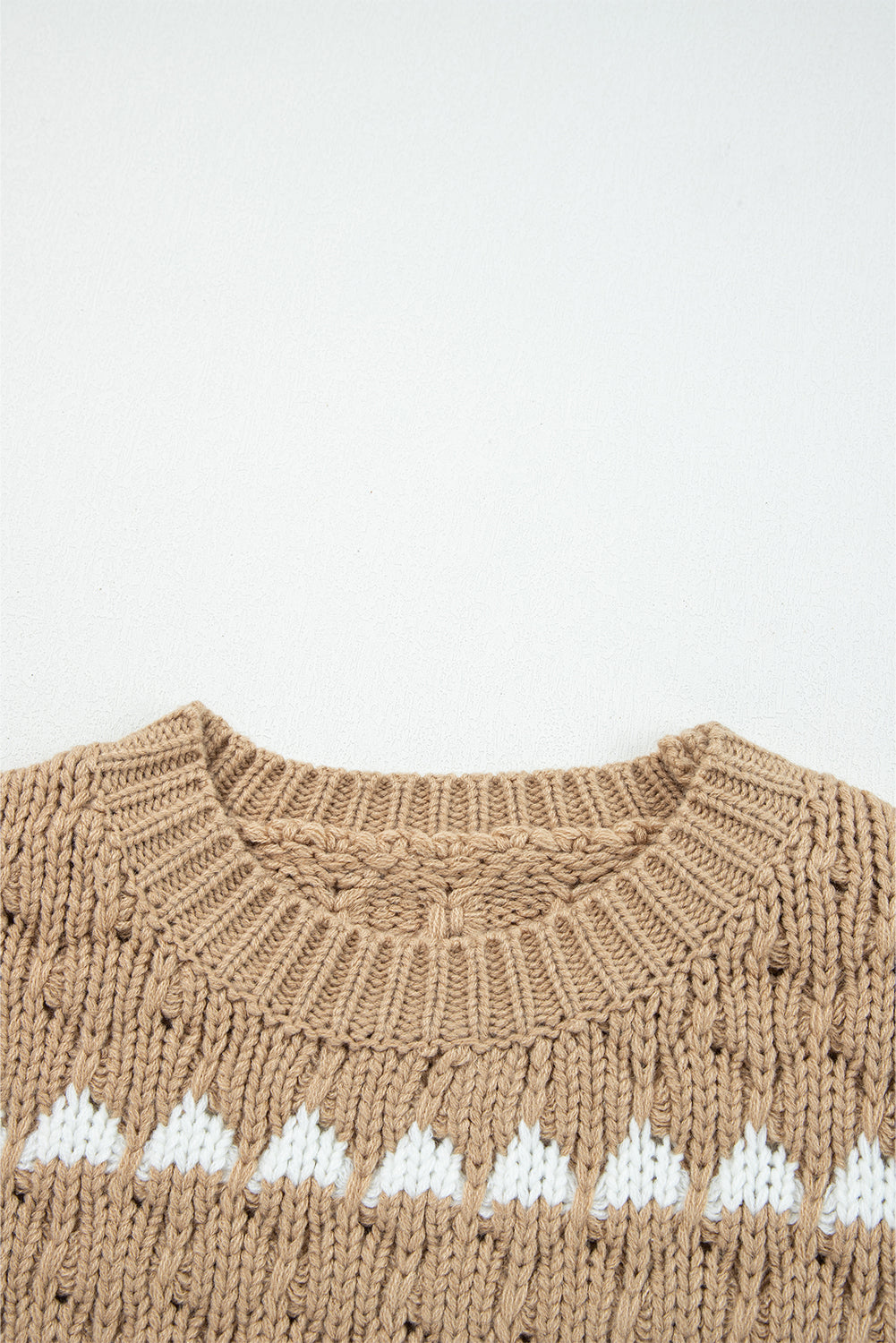 Pale Khaki Contrast Detail Textured Knit Puff Sleeve Baggy Sweater-Sweaters & Cardigans/Sweaters-[Adult]-[Female]-2022 Online Blue Zone Planet
