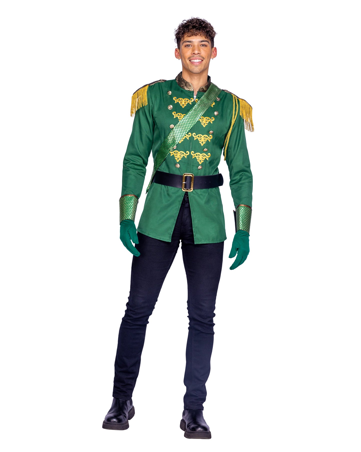 4 Piece Emerald Prince Halloween Costume-[Adult]-[Female]-Green/Gold-S-2022 Online Blue Zone Planet