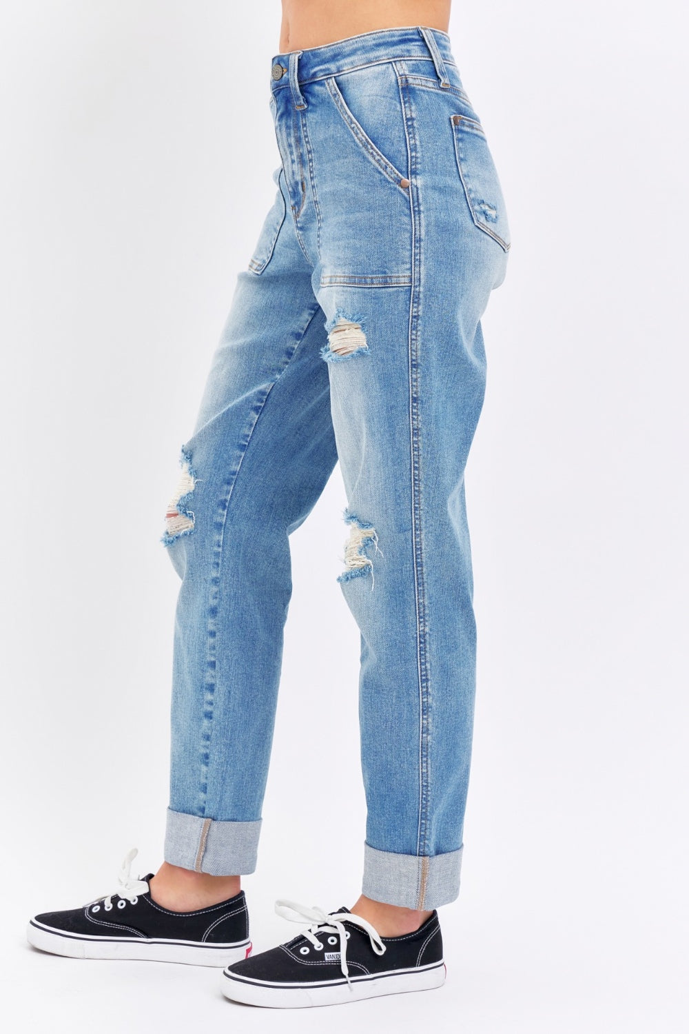 Blue Zone Planet | Judy Blue Full Size Distressed Straight Jeans with Patch Pockets-TOPS / DRESSES-[Adult]-[Female]-2022 Online Blue Zone Planet