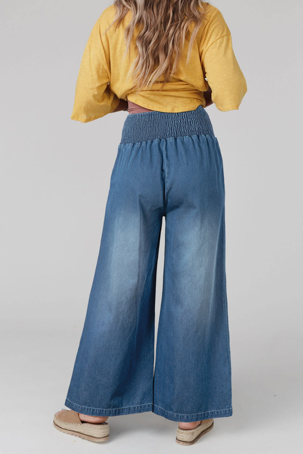 Blue Zone Planet |  Ashleigh Blue Smocked Waist Wide Leg Jeans