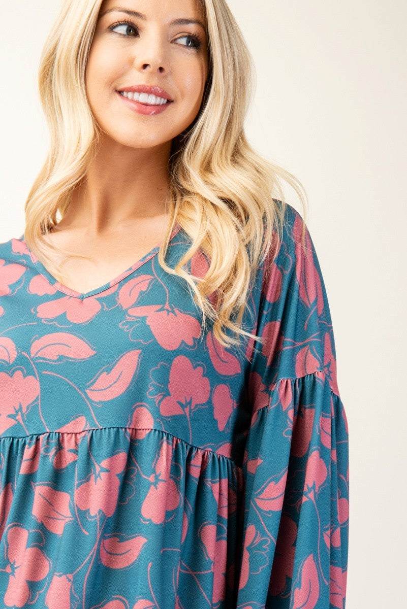 Celeste Full Size Tiered Floral V-Neck Long Sleeve Blouse-TOPS / DRESSES-[Adult]-[Female]-2022 Online Blue Zone Planet