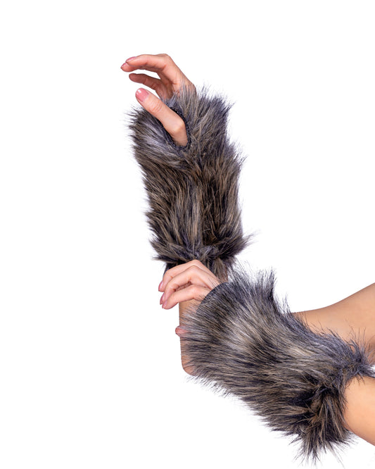 Blue Zone Planet | Pair of Faux Fur Wolf Gloves for Halloween Costume-TOPS / DRESSES-[Adult]-[Female]-Grey-O/S-2022 Online Blue Zone Planet