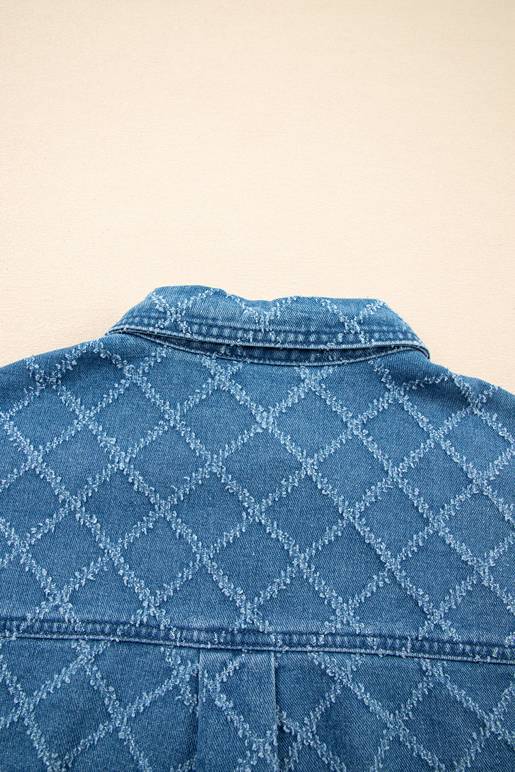 Dusk Blue Checkered Textured Short Sleeve Patched Pocket Denim Shirt-Tops/Blouses & Shirts-[Adult]-[Female]-2022 Online Blue Zone Planet