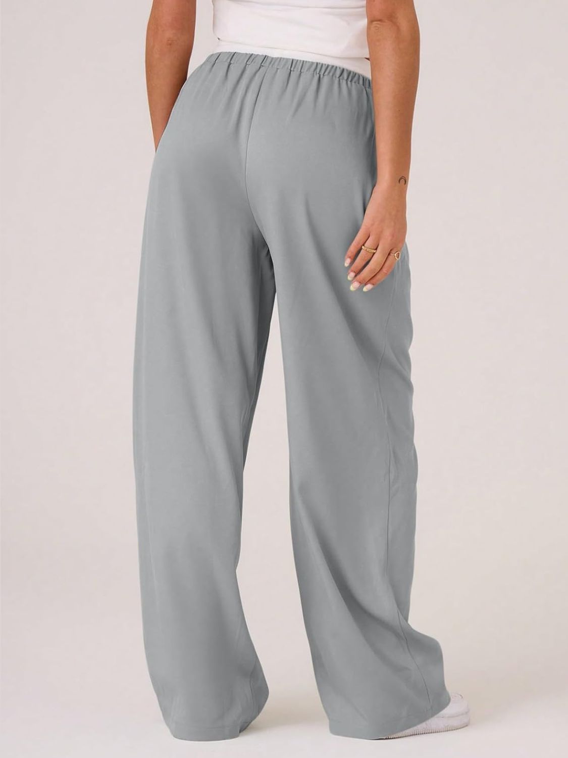 Contrast Waistband Drawstring Wide Leg Pants-BOTTOMS SIZES SMALL MEDIUM LARGE-[Adult]-[Female]-2022 Online Blue Zone Planet