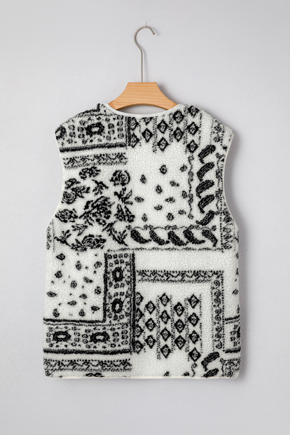 Beige Sherpa Paisley Print Pocketed Western Fashion Vest Jacket-TOPS / DRESSES-[Adult]-[Female]-2022 Online Blue Zone Planet