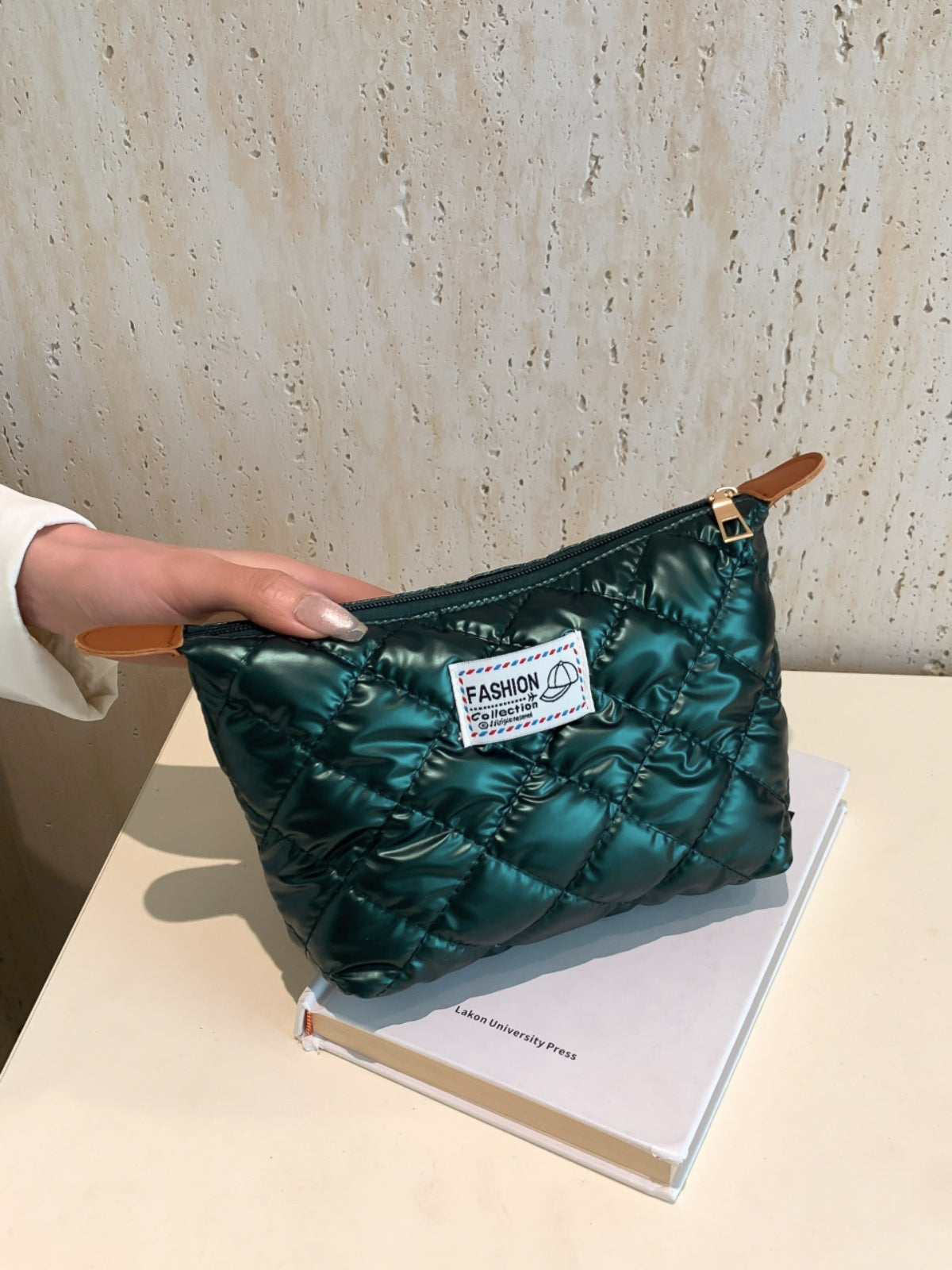 Solid Quilted Clutch with Zipper-HANDBAGS-[Adult]-[Female]-2022 Online Blue Zone Planet