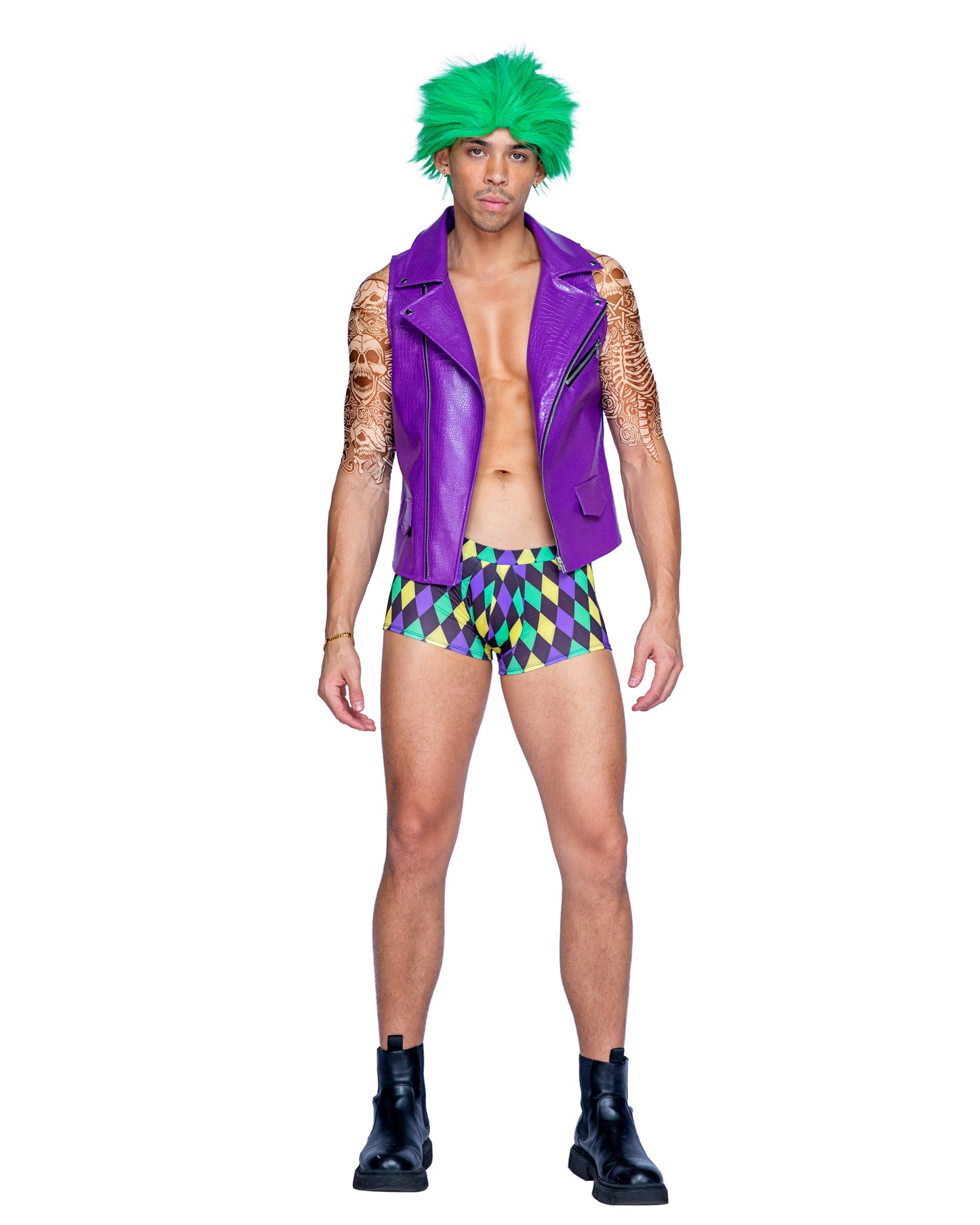 2 Piece Criminal Male Jester Costume-TOPS / DRESSES-[Adult]-[Female]-Purple/Multi-Small-2022 Online Blue Zone Planet