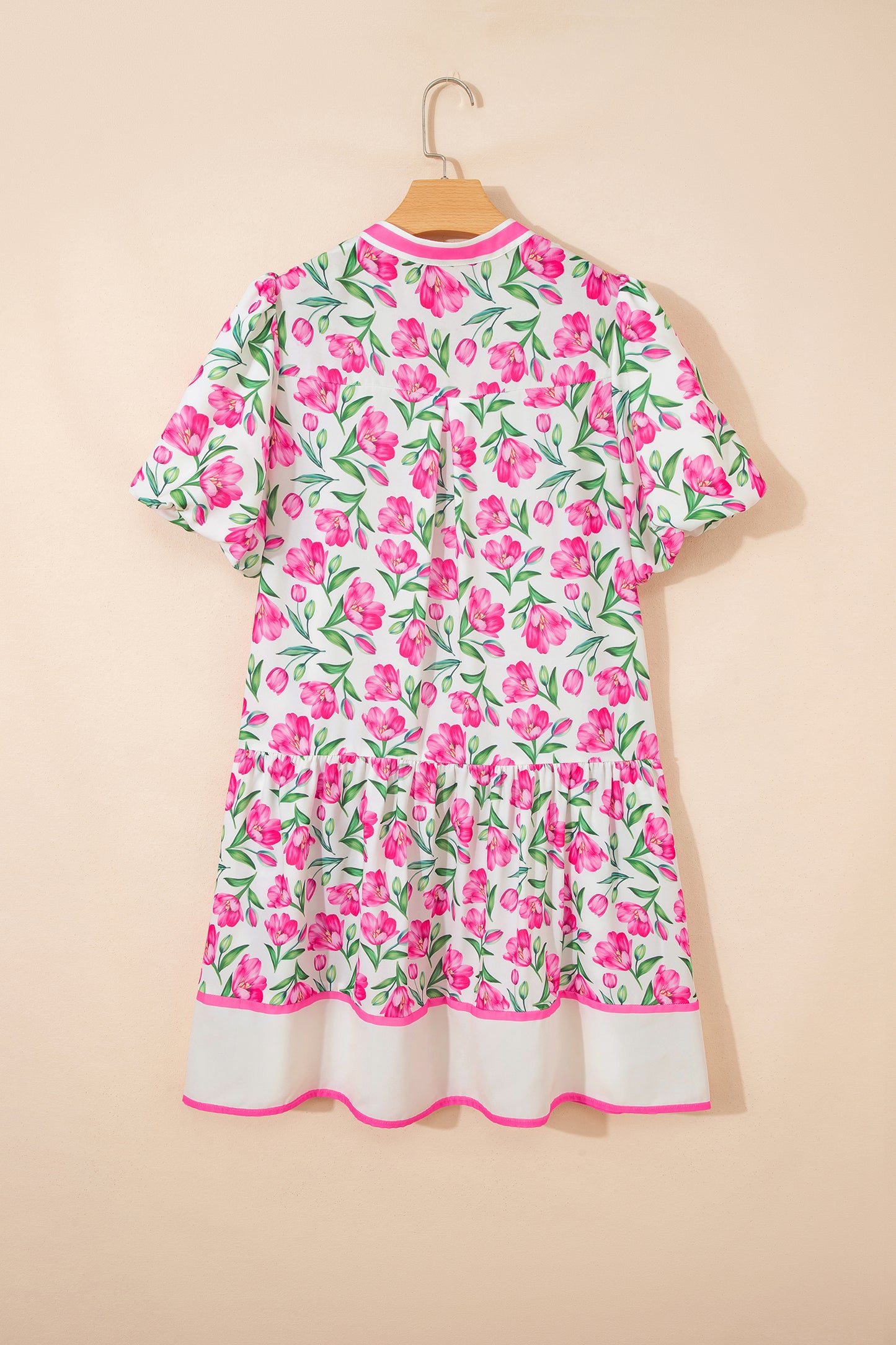 Multicolour Sweet Floral Print Striped Color Block Trim Short Dress-Dresses/Floral Dresses-[Adult]-[Female]-2022 Online Blue Zone Planet