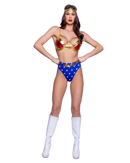 4 Piece Woman Power Costume-TOPS / DRESSES-[Adult]-[Female]-Gold/Blue/Red-Small-2022 Online Blue Zone Planet