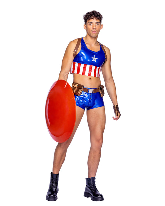 4 Piece Hunky American Hero Costume-TOPS / DRESSES-[Adult]-[Female]-Blue/Red/Brown-Small-2022 Online Blue Zone Planet