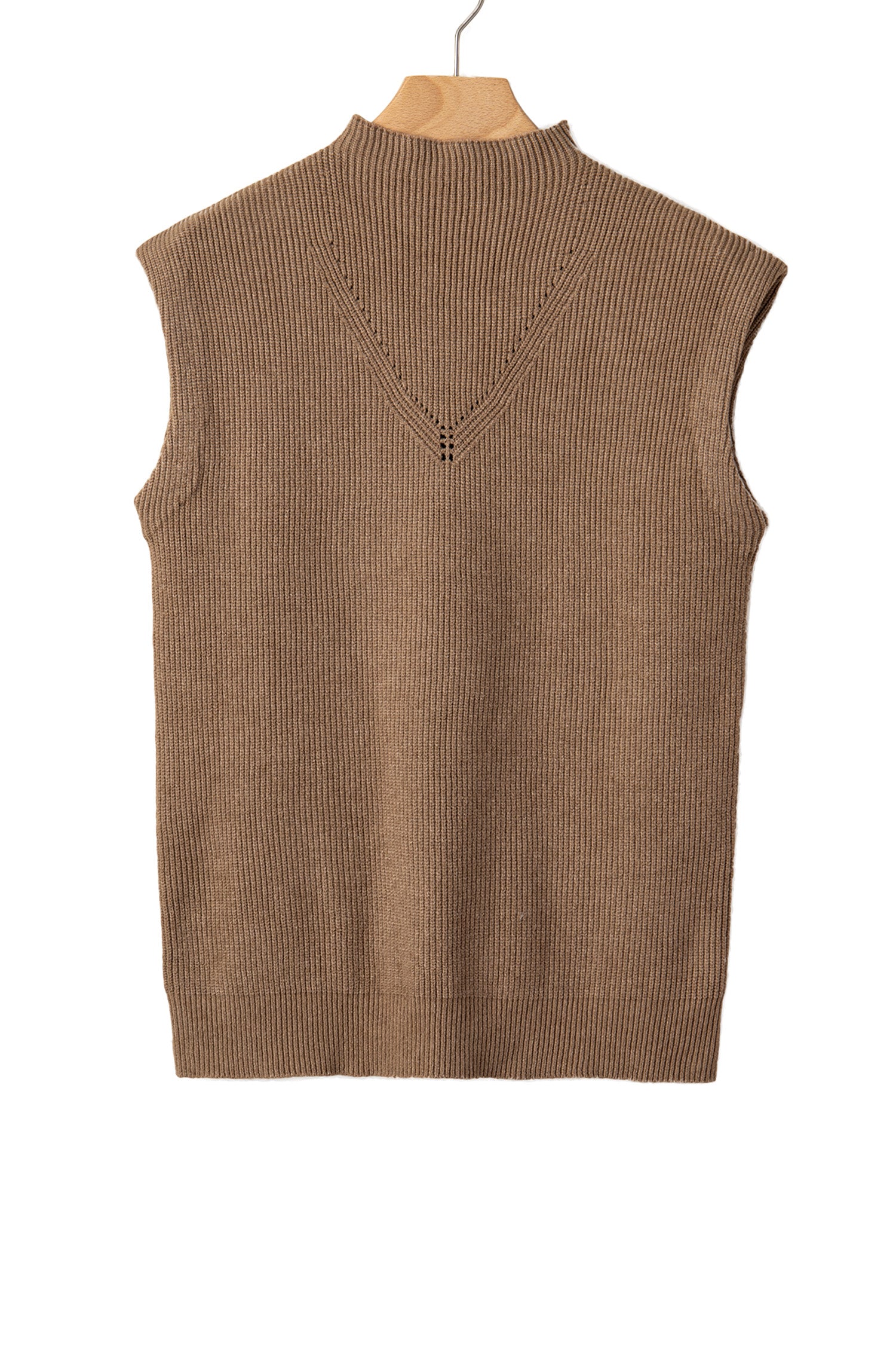 Light French Beige Solid Color Ribbed Knit Mock Neck Loose Sleeveless Sweater-TOPS / DRESSES-[Adult]-[Female]-2022 Online Blue Zone Planet