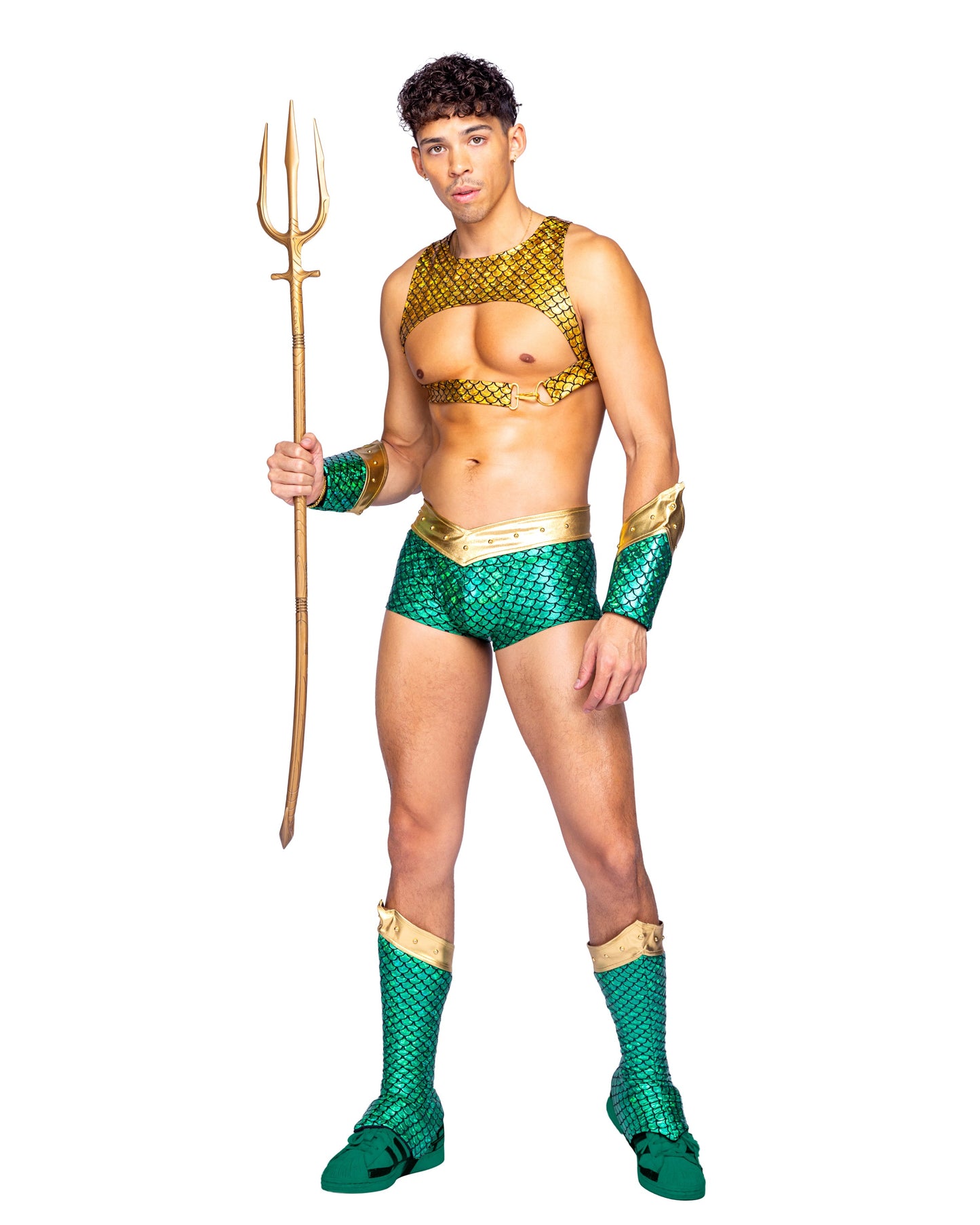 4 Piece Aqua Hunk Costume-TOPS / DRESSES-[Adult]-[Female]-Green/Gold-Small-2022 Online Blue Zone Planet