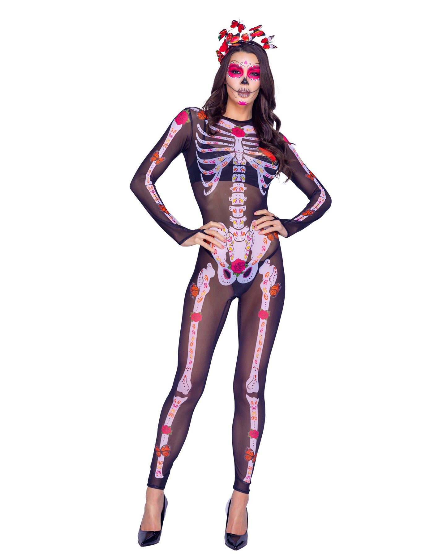 2 Piece Sugar Skeleton Costume-TOPS / DRESSES-[Adult]-[Female]-Black/Multi-Small-2022 Online Blue Zone Planet