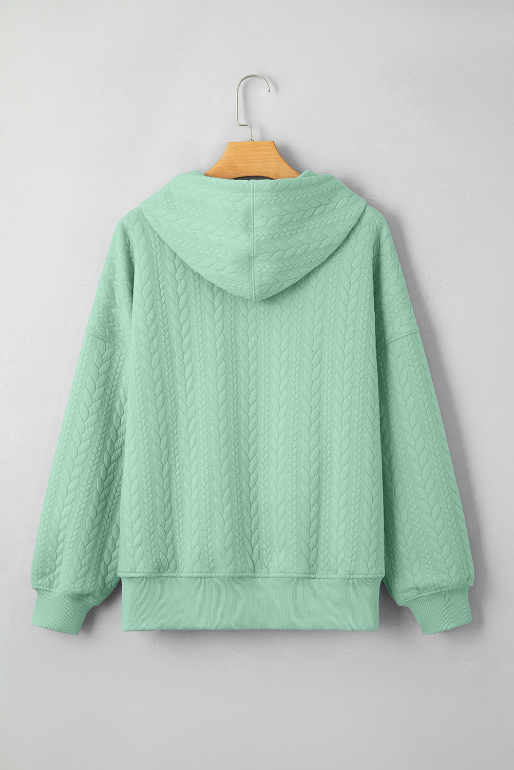 Moonlight Jade Cable Textured Baggy Solid Hoodie-Tops/Sweatshirts & Hoodies-[Adult]-[Female]-2022 Online Blue Zone Planet