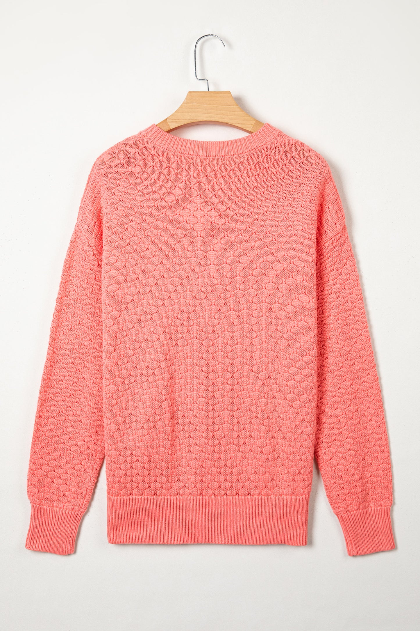 Coral Paradise Breathable Patterned Knit Drop Shoulder Pullover Sweater-Sweaters & Cardigans/Sweaters-[Adult]-[Female]-2022 Online Blue Zone Planet