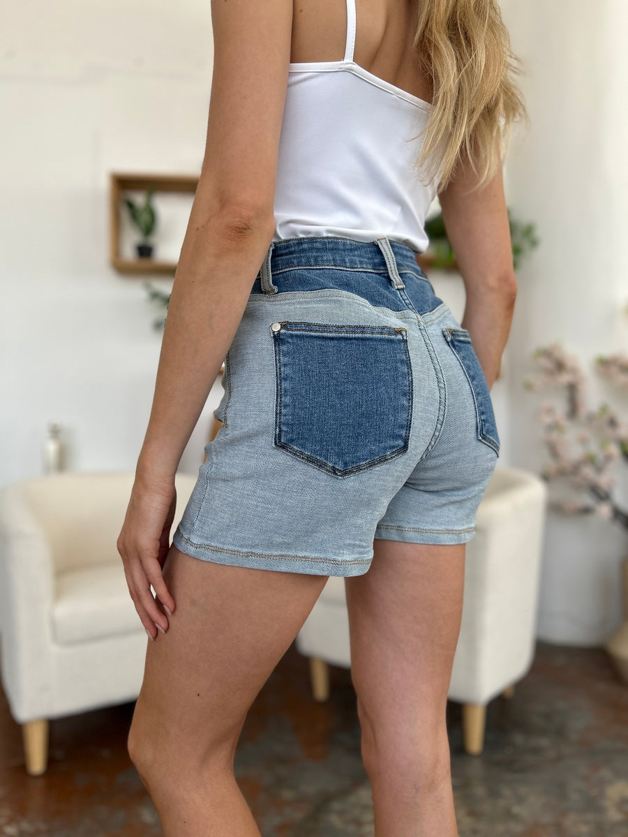 Judy Blue Full Size Color Block Denim Shorts-TOPS / DRESSES-[Adult]-[Female]-2022 Online Blue Zone Planet