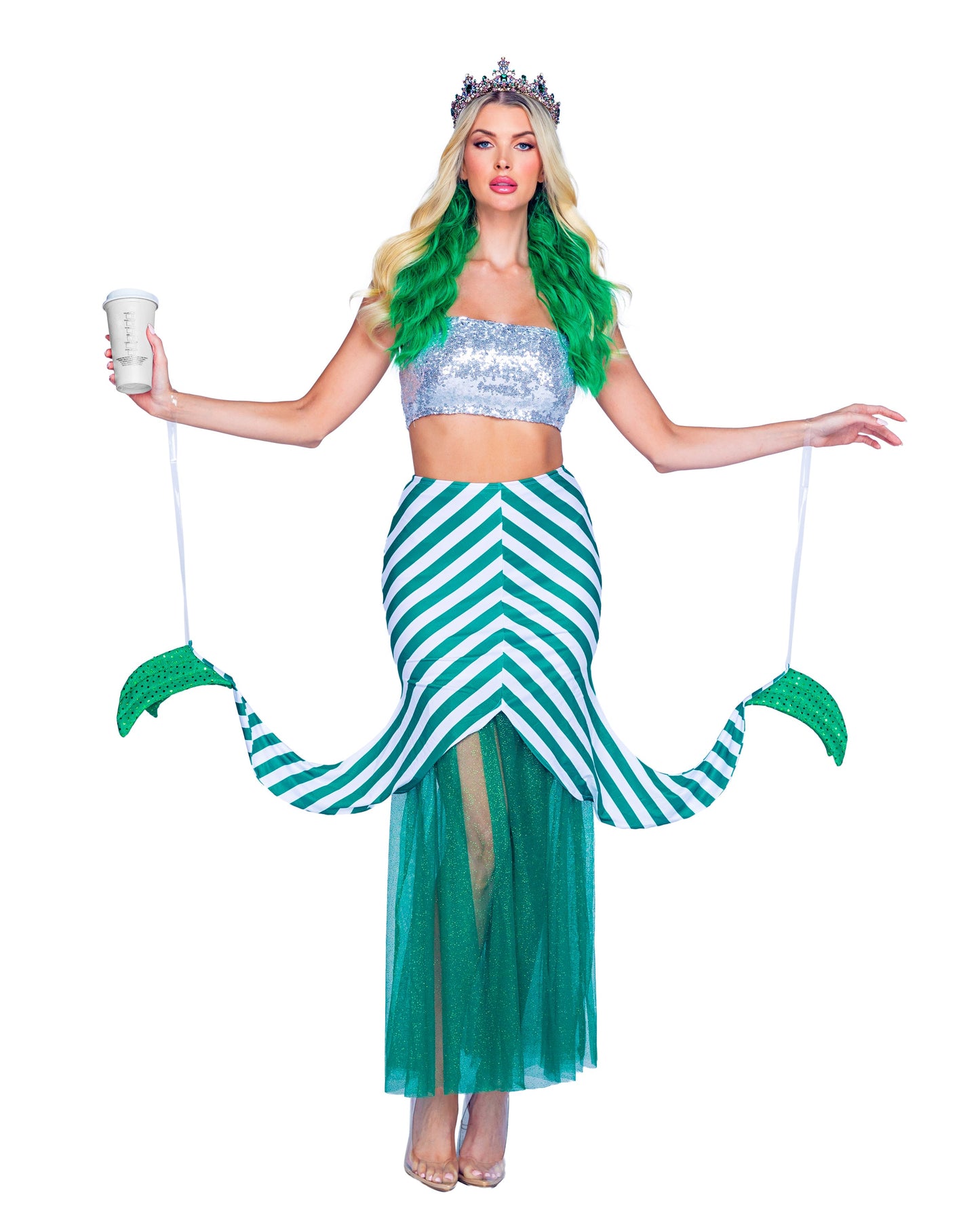 Blue Zone Planet | 2pc Starstruck Mermaid-TOPS / DRESSES-[Adult]-[Female]-Green/White/Silver-S-2022 Online Blue Zone Planet