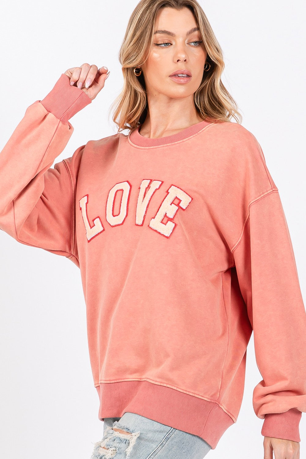 SAGE + FIG LOVE Path Applique Drop Shoulder Sweatshirt-TOPS / DRESSES-[Adult]-[Female]-2022 Online Blue Zone Planet