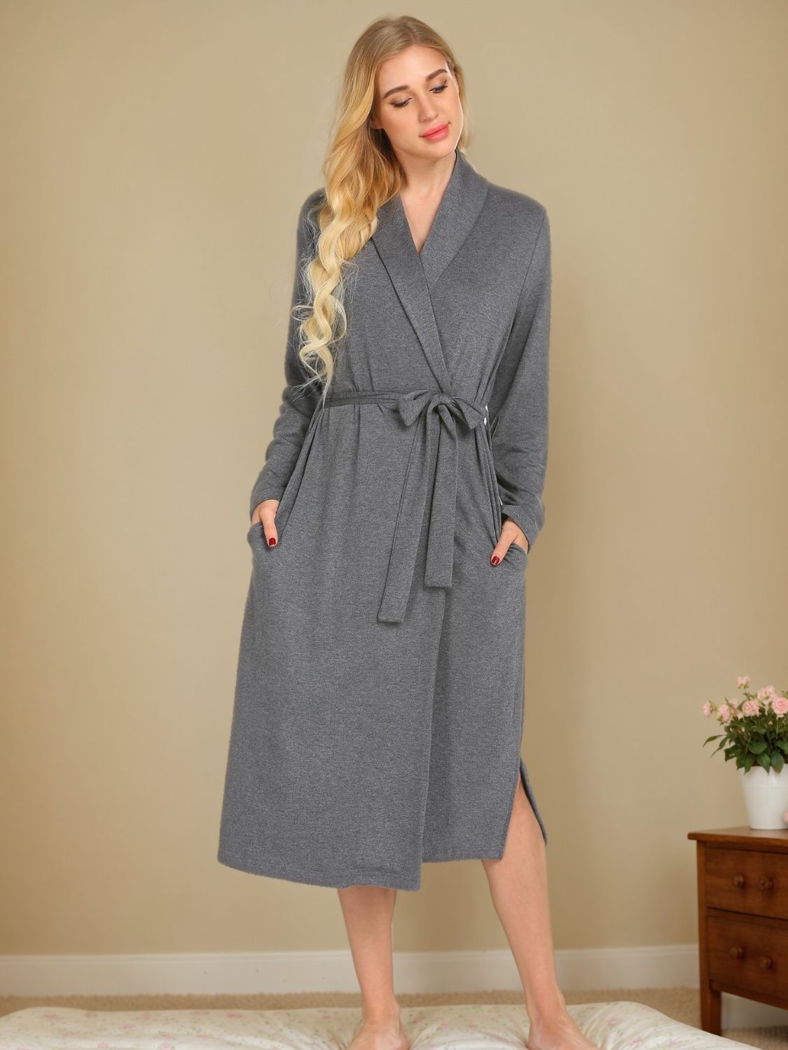 Tied Lounge Nightgown with Pockets-TOPS / DRESSES-[Adult]-[Female]-2022 Online Blue Zone Planet