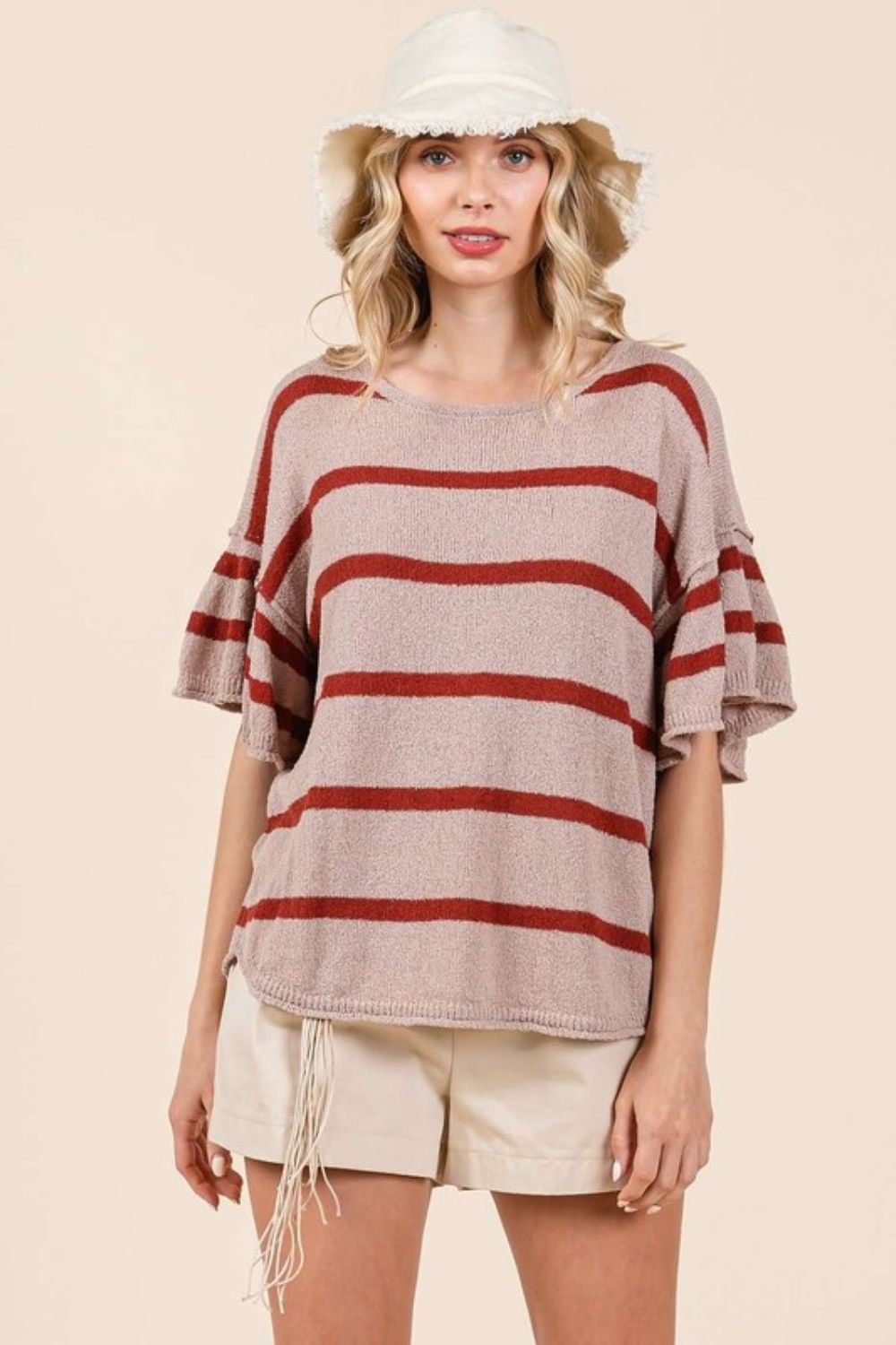 Mittoshop Striped Flounce Sleeve Knit Top-TOPS / DRESSES-[Adult]-[Female]-2022 Online Blue Zone Planet
