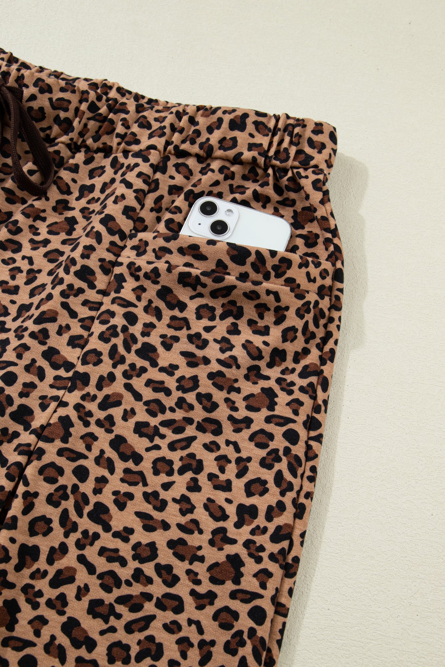 Brown Plus Size Leopard Loose Top Pleated Pants Set-Plus Size/Plus Size Loungewear-[Adult]-[Female]-2022 Online Blue Zone Planet