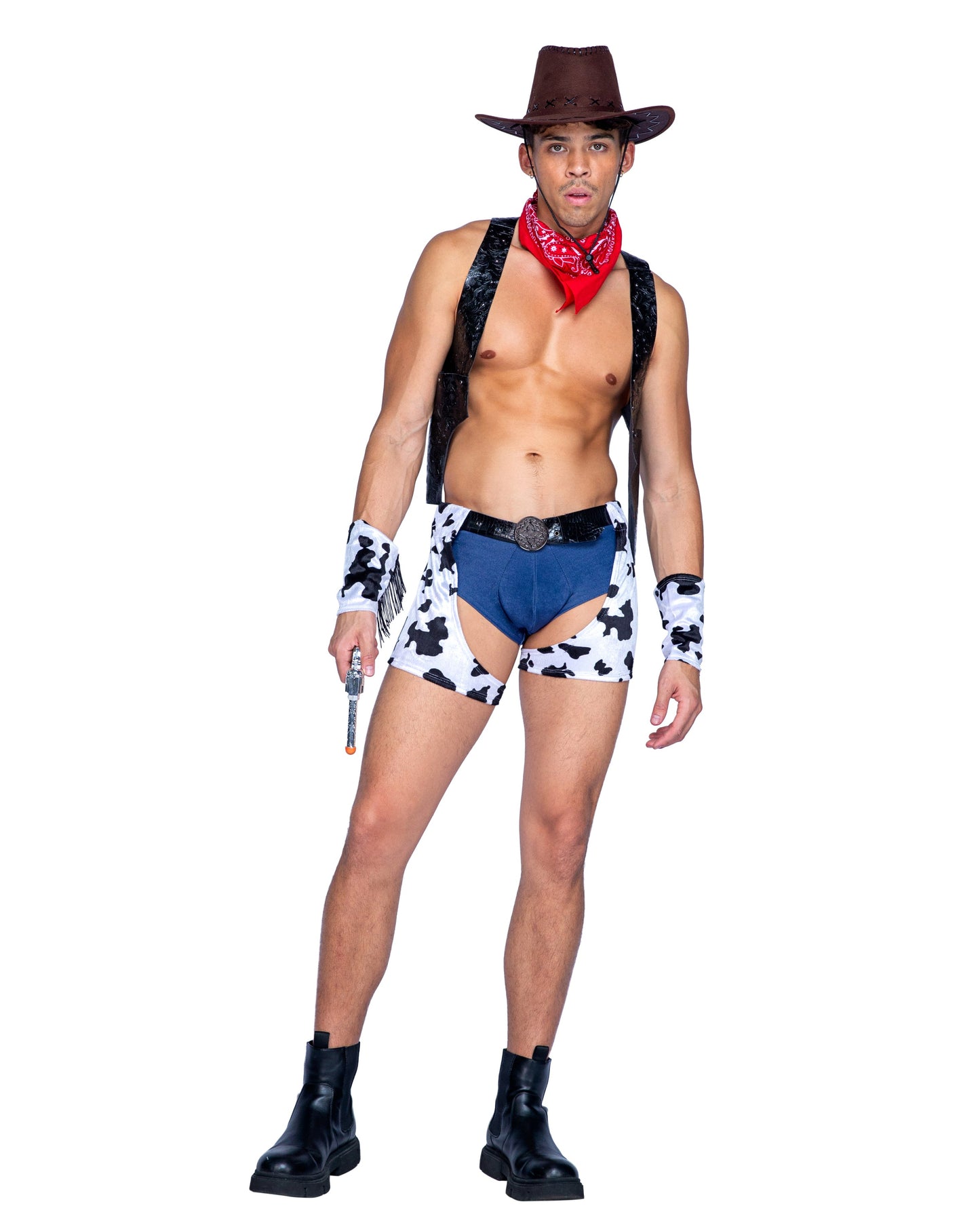 5 Piece Raw-Hide Hunk Cowboy Costume-TOPS / DRESSES-[Adult]-[Female]-Blue/Black/Multi-Small-2022 Online Blue Zone Planet