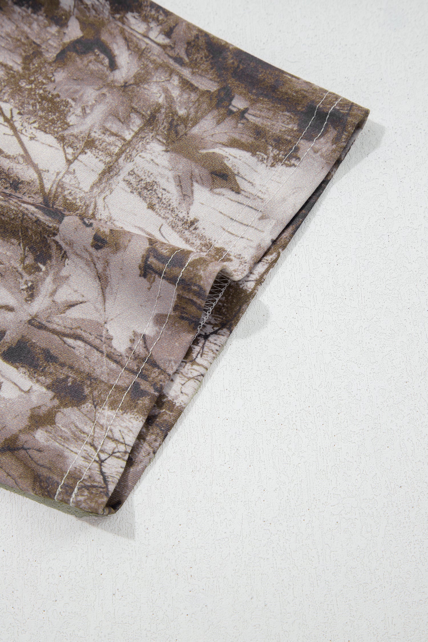 Khaki Plus Size Woodland Camouflage Print T Shirt-Plus Size/Plus Size Tops/Plus Size Tops & Tees-[Adult]-[Female]-2022 Online Blue Zone Planet