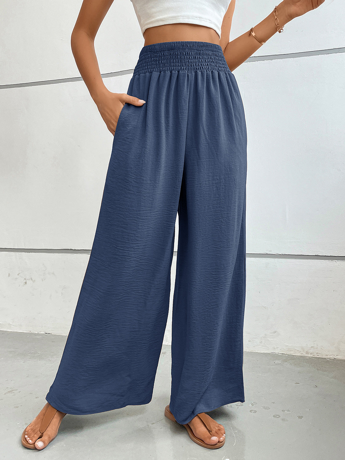 Blue Zone Planet | Perfee Wide Leg Pants with Pockets-BOTTOM SIZES SMALL MEDIUM LARGE-[Adult]-[Female]-2022 Online Blue Zone Planet