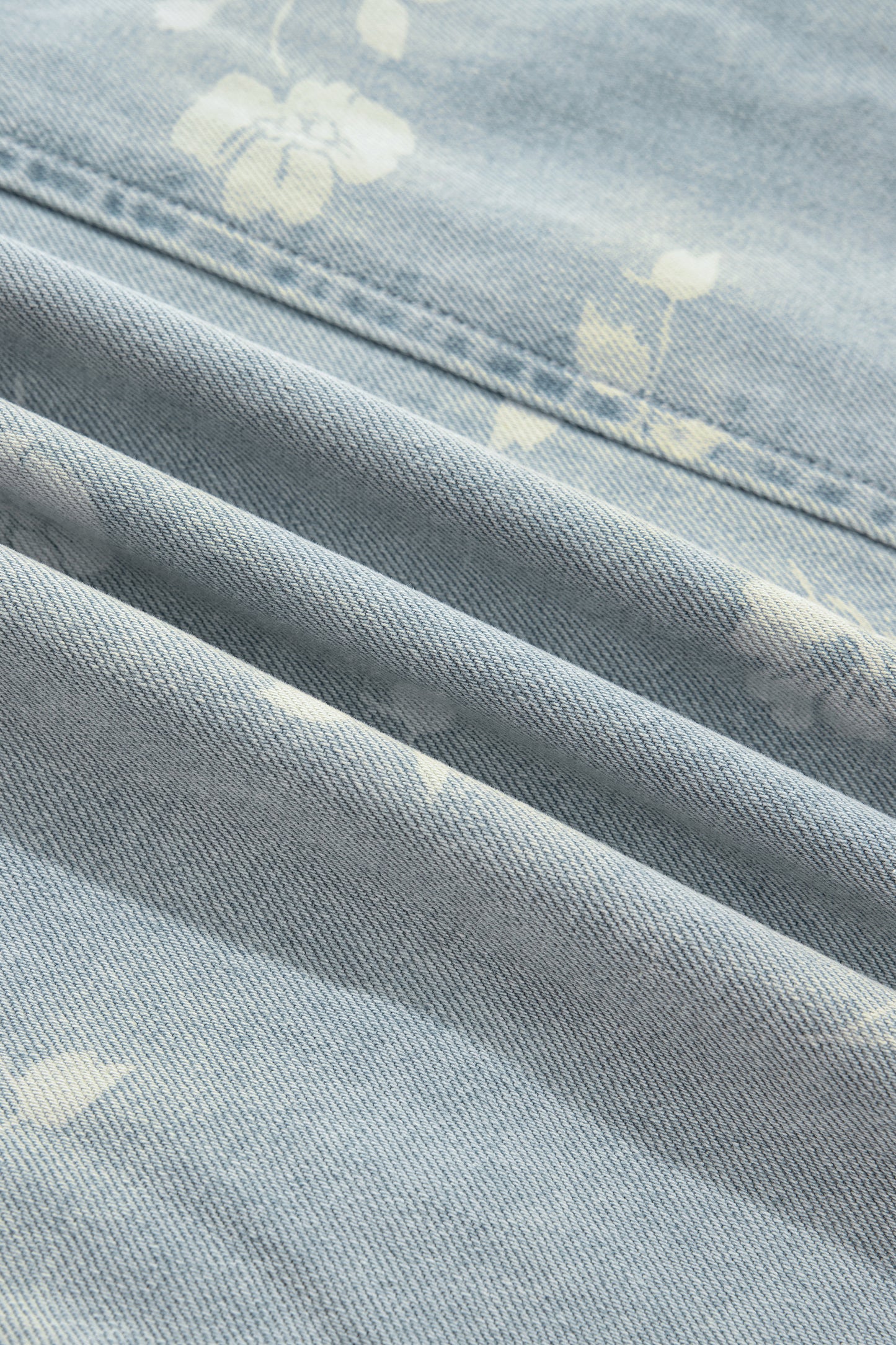 Sky Blue Retro Wash Denim Floral Print Overall Mini Dress-TOPS / DRESSES-[Adult]-[Female]-2022 Online Blue Zone Planet