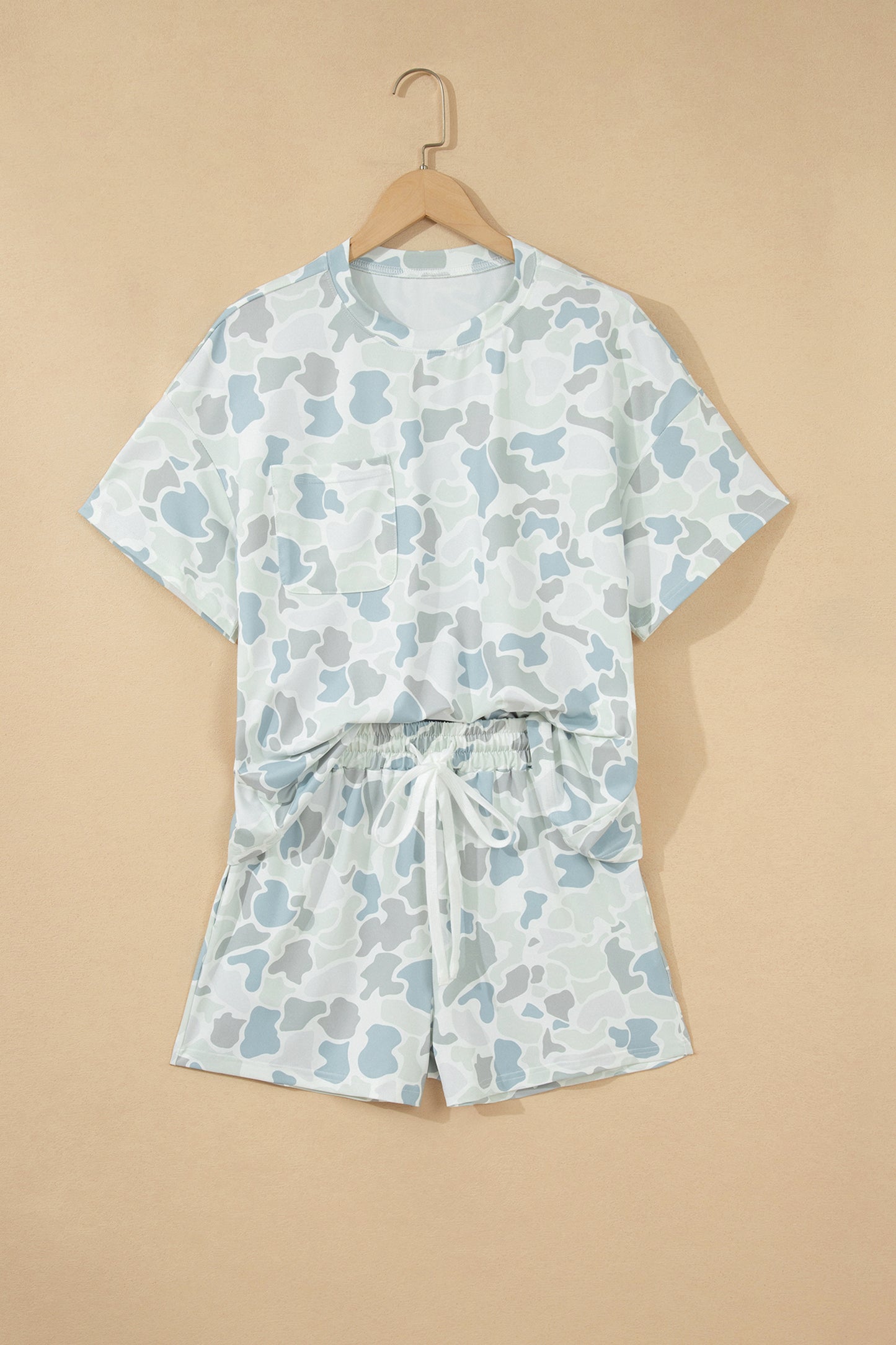 Multicolour Camouflage Print Casual Tee Drawstring Short Set-Two Piece Sets/Short Sets-[Adult]-[Female]-2022 Online Blue Zone Planet