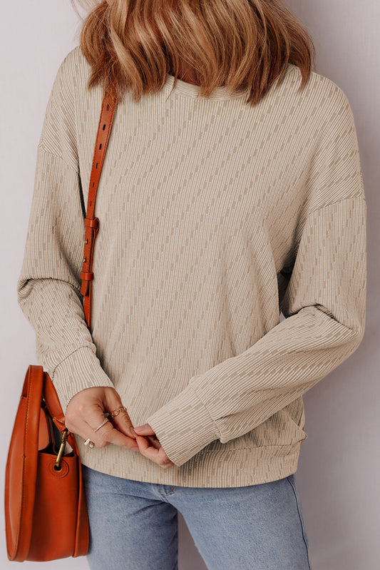 Straw Yellow Solid Color Textured Long Sleeve Top-Tops/Long Sleeve Tops-[Adult]-[Female]-Straw Yellow-S-2022 Online Blue Zone Planet