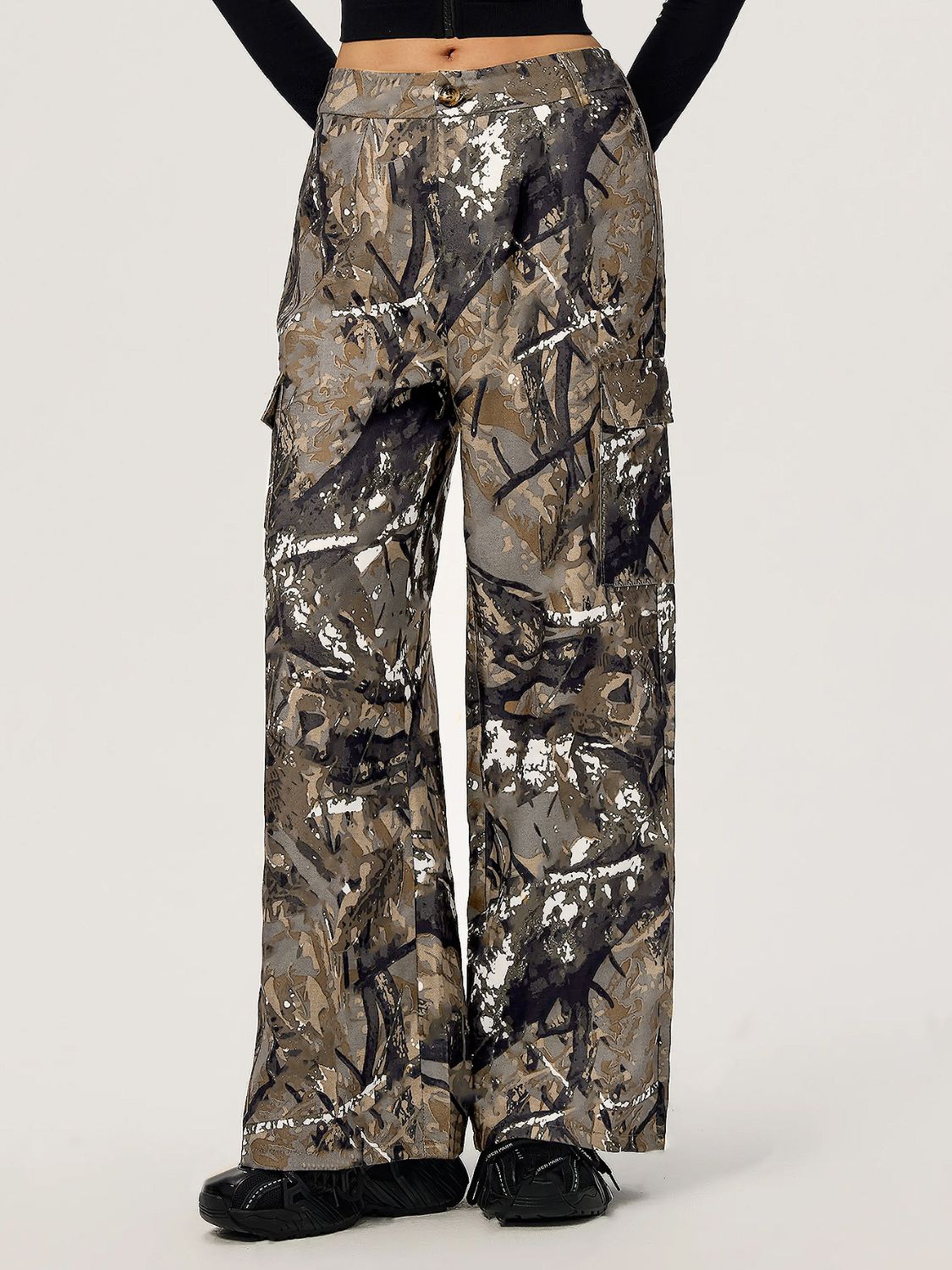 Graffiti Printed Wide Leg Cargo Pants-BOTTOMS SIZES SMALL MEDIUM LARGE-[Adult]-[Female]-2022 Online Blue Zone Planet